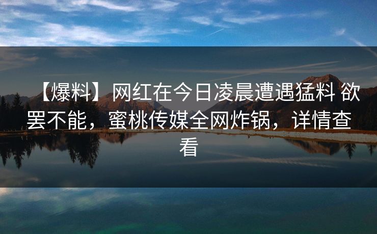 【爆料】网红在今日凌晨遭遇猛料 欲罢不能，蜜桃传媒全网炸锅，详情查看